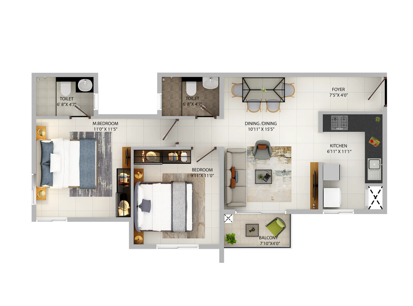 2 BHK (P)